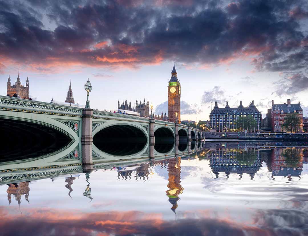 Dusk at Westminster Bridge and Big Ben in London